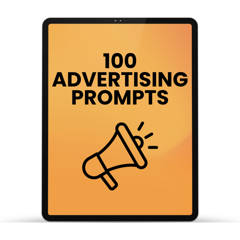 Image featuring a sleek advertisement for 'Advertising Prompts with ChatGPT.' The ad showcases a chat interface with a ChatGPT logo, illustrating how the prompts can enhance creativity and effectiveness in marketing campaigns. The background is a gradient of blue, symbolizing innovation and technology